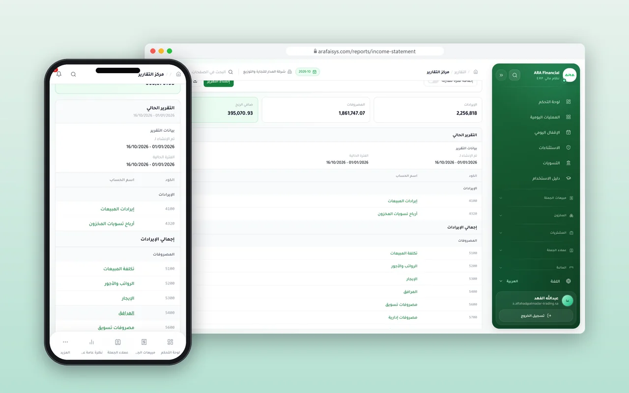 ARA Financial income statement with revenue and expenses.